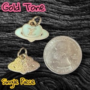 Single Piece Rare Baby Blue Heart Planet Gold Tone Zipper Pull Charm